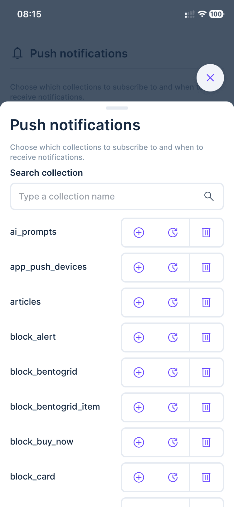 Push notifications settings page