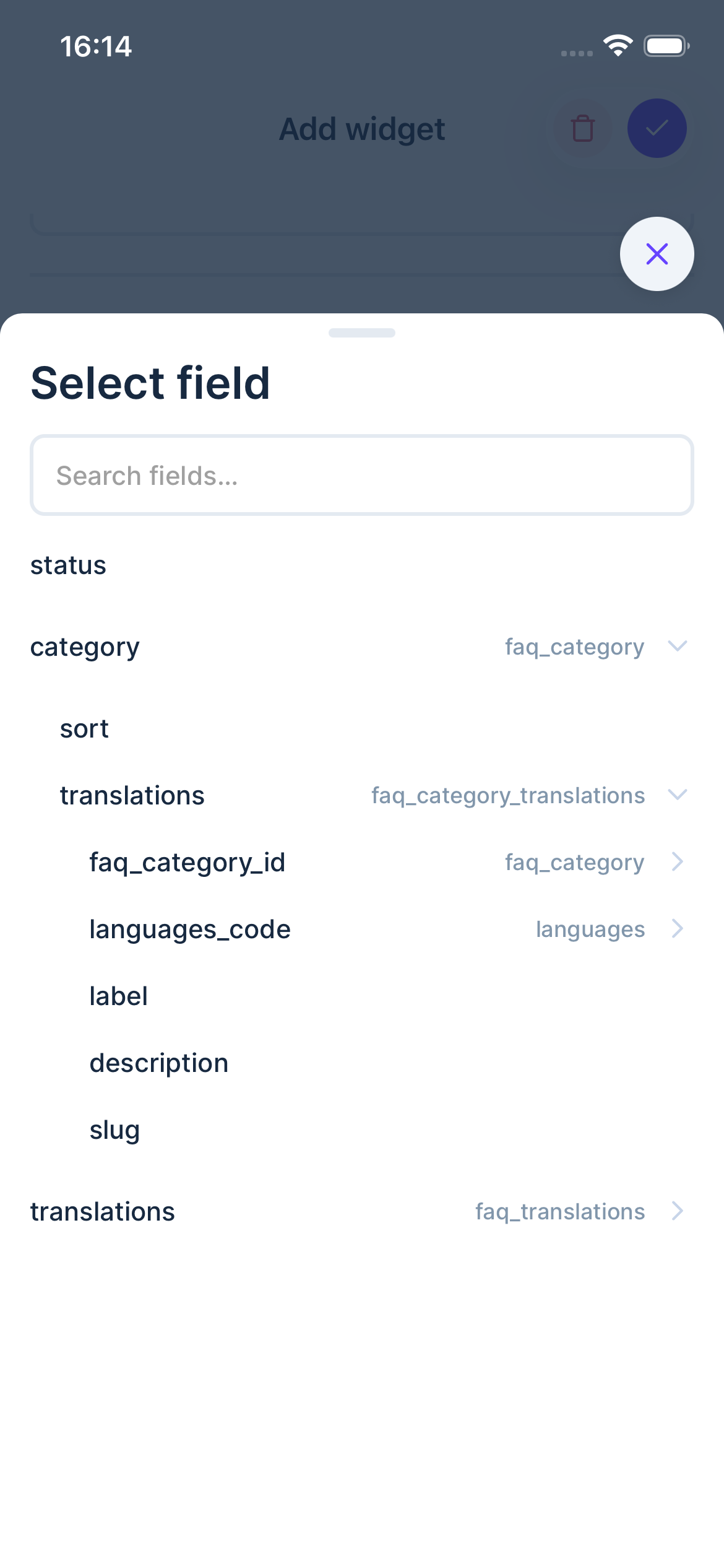 Select widget fields